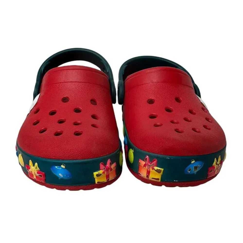 Crocs White Polar Bear‎ Red Green Christmas Holiday Light Up Shoes Toddler Sz C7
